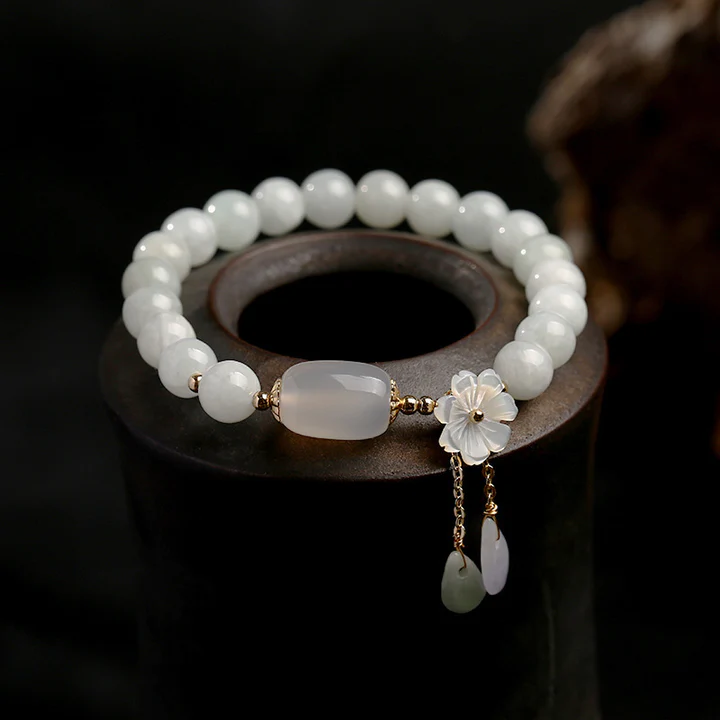 1 Natural White Jade Luck Bracelet - Image 1