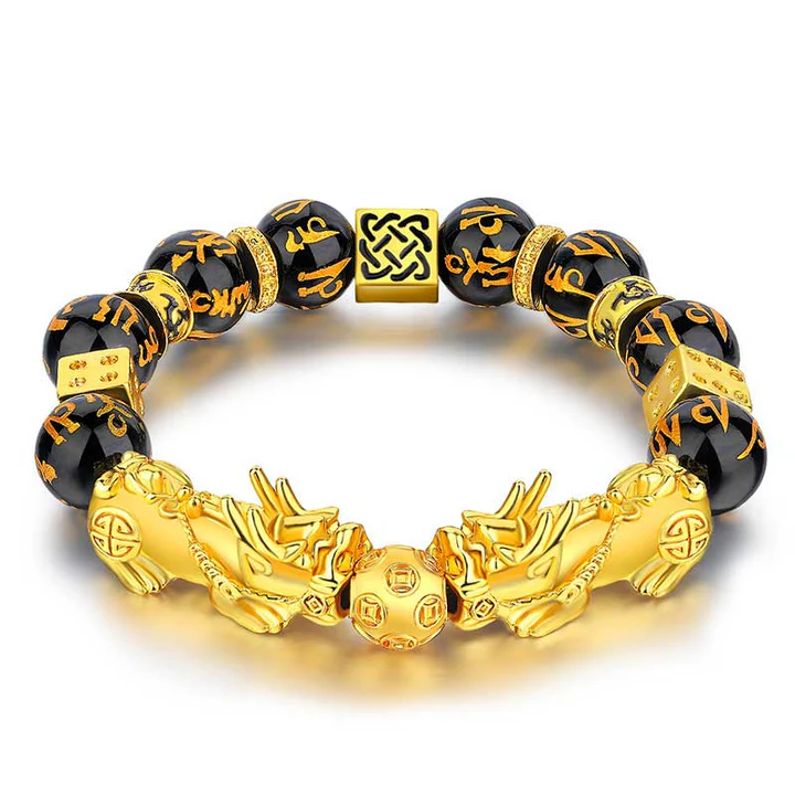 1 FengShui Double PiXiu Obsidian Om Mani Padme Hum Wealth Bracelet - Image 1